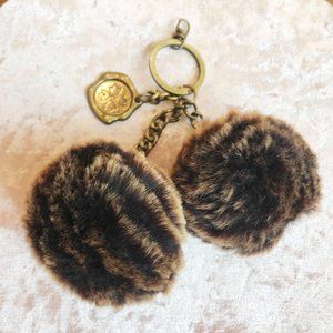 Patricia Nash 100% Sherpa Chocolate Brown Double Pom Pom Bag Charm Keychain